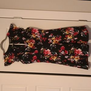 Express black & floral flutter sleeve tie neck dress